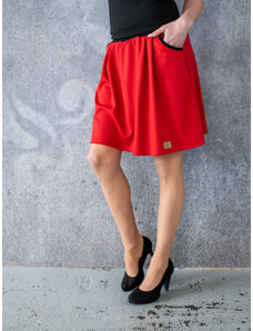 ŠatySukně Červená áčková sukně LAURA, sklady, kapsy, hladký zadní díl