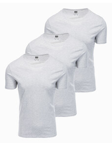 Ombre Clothing Bavlněná trička BASIC 3-pack - šedá melanž V16 Z30