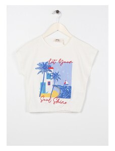 Koton Printed Ecru Girls' T-Shirt 3skg10041ak