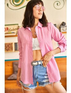 Olalook Women's Candy Pink Basic Woven Poplin Shirt