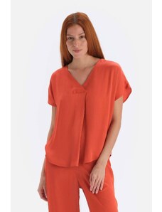 Dagi Tile Satin Finish Pleated Blouse