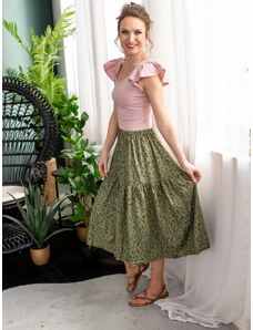 ŠatySukně Letní volánová sukně LENON, zelená s drobnými kvítky