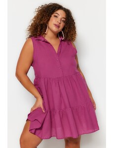 Trendyol Curve fialové tkané plážové šaty s knoflíky