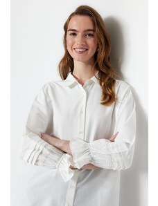 Trendyol Embroidered Ecru Woven Cotton Shirt