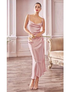 Dress by COOL Jednoduché saténové midi šaty ve světle růžovém tónu