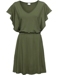 bonprix Žerzejové šaty s volánovými rukávy Zelená