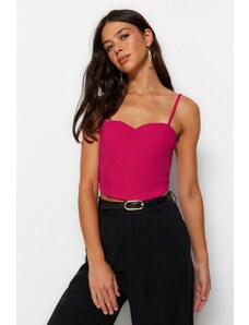 Trendyol Fuchsia Fitted Crepe Knitted Bustier with Crop Straps