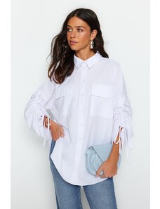 Trendyol White With Adjustable Shirring Sleeves, Woven Cotton Shirts