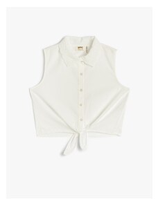 Koton Crop Shirt Front Tie Detailed Sleeveless Collar Embroidered