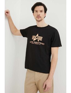 Bavlněné tričko Alpha Industries Basic T-Shirt Foil Print černá barva, s potiskem, 100501FP.365