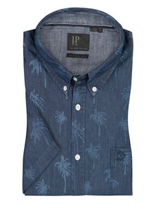 Jp1880, košile s krátkým rukávem v denimovém vzhledu, motiv palem modrá