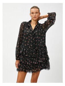 Koton Floral Chiffon Layered Mini Shirt Dress