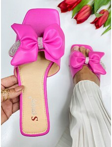 Webmoda Dámce růžové pantofle s mašlí a ozdobnými kamínky