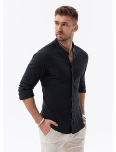 Ombre Clothing Pánská pletená košile s dlouhým rukávem - černá V4 K542