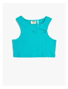 Koton Crop Top Window Detail Sleeveless Round Neck Ribbed Cotton