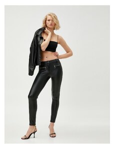 Koton Faux Leather Skinny Trousers with Pocket Detail