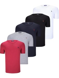 QUINTUPLE SET T8568 DEWBERRY V-NECK MENS T-SHIRT-BLACK-WHITE-NAVY BLUE-GREY-BURGUNDY