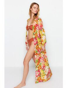 Trendyol Maxi Woven Kimono & Kaftan with Floral Pattern Belt