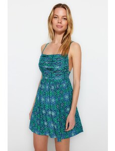 Trendyol etnické vzorované mini tkané řasené plážové šaty