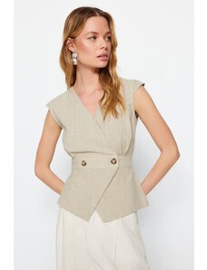 Trendyol Gray Woven Bone Button Detailed Double Breasted Woven Blouse