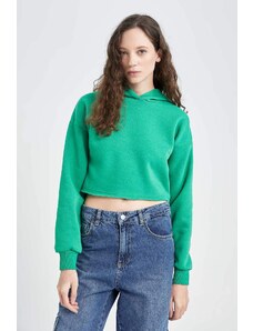 DEFACTO Crew Neck Hooded Basic Crop Sweatshirt