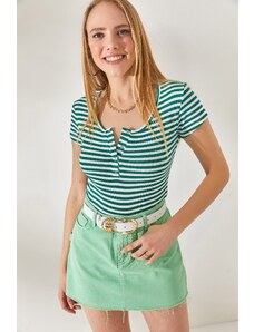 Olalook Women's Thick Striped Emerald Snap-On Camisole Blouse