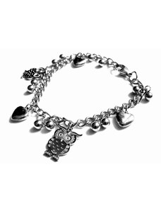 Steel Jewelry Náramek s přívěsky sova a srdce z chirurgické oceli NR090116