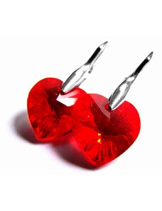 Steel Jewelry Náušnice srdce s červeným krystalem z chirurgické oceli NS500421