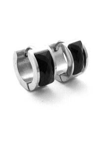 Steel Jewelry Náušnice kroužky s černým kamínkem z chirurgické oceli NS090343