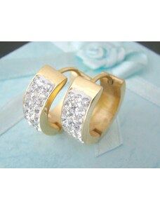 Steel Jewelry Náušnice kruhy gold s krystalky z chirurgické oceli NS130197