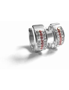 Steel Jewelry Náušnice kroužky s růžovým proužkem z chirurgické oceli NS14006