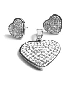 Steel Jewelry Set přívěsek a náušnice srdce s krystalky z chirurgické oceli SET141103
