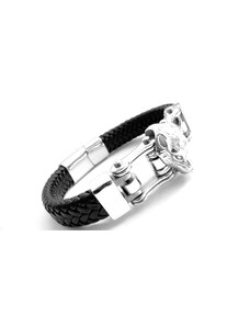 Steel Jewelry pánský černý kožený náramek s kombinací chirurgické oceli NR180418