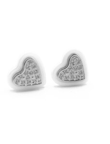 Steel Jewelry Náušnice srdce z chirurgické oceli a keramiky NS220115