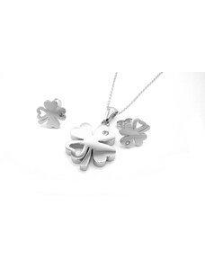 Steel Jewelry Set náhrdelník a náušnice čtyřlístek s krystalkem z chirurgické oceli SET171029