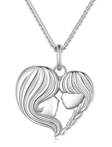GRACE Silver Jewellery Stříbrný náhrdelník Maminka s dcerou, stříbro 925/1000, srdce