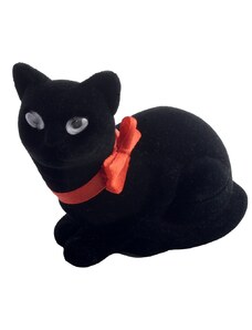 Krabička na prsten/náušnice sametová černá - Kočička