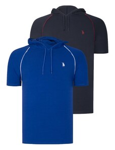 DUAL SET T8570 DEWBERRY HOODED MEN'S T-SHIRT-NAVY BLUE-SAX