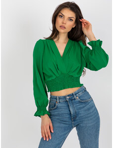 ITALY MODA ZELENÁ CROP TOP HALENKA S ELASTICKÝM ŘASENÍM -GREEN