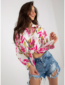 Fashionhunters Béžová a růžová letní košile s potiskem