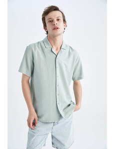 DEFACTO Regular Fit Top Collar Linen Short Sleeve Shirt