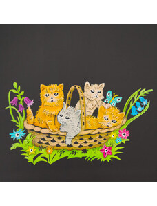 AMADEA Dřevěná dekorace kočky v košíku, barevná dekorace k zavěšení, velikost 25 cm