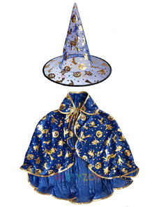 Modrý kouzelnický plášť a klobouk