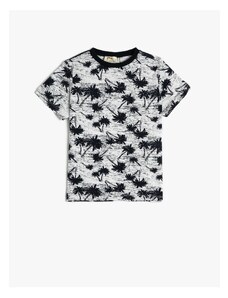 Koton T-shirt with Short Sleeves, Crew Neck Palm Print, Cotton