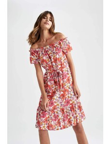 DEFACTO Midi šaty s květinovým potiskem s krátkým rukávem