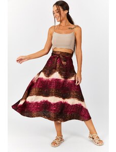 armonika Women's Plum Batik Patterned Sequin Tie Waist Skirt