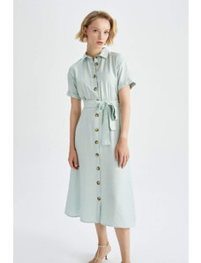 DEFACTO Midi tkané šaty s krátkým rukávem s krátkým rukávem