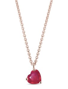 Náhrdelník srdce s rubínem v růžovém zlatě KLENOTA K0731034