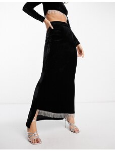 Kanya London fringe embellished maxi skirt co-ord in black
