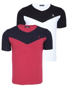 DUAL SET T8591 DEWBERRY MENS T-SHIRT-WHITE-BURGUNDY